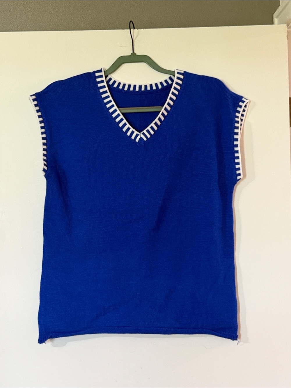Women's Cobalt V-Neck Sweater Vest with Contrast Trim